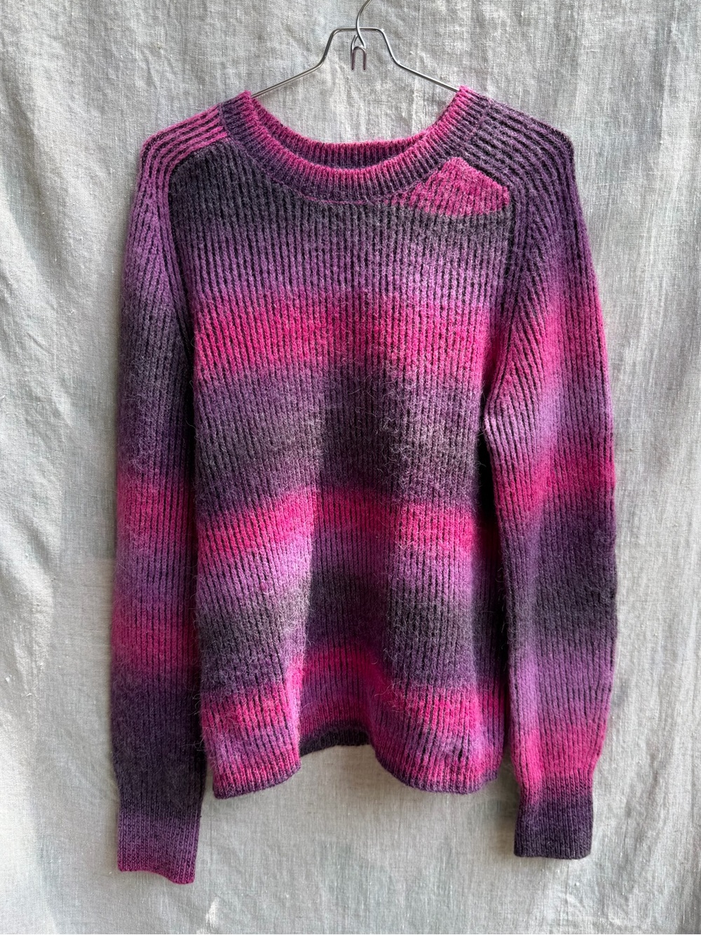 Karl Lagerfeld Pink & Purple Ombre Rib-Knit Crew Sweater